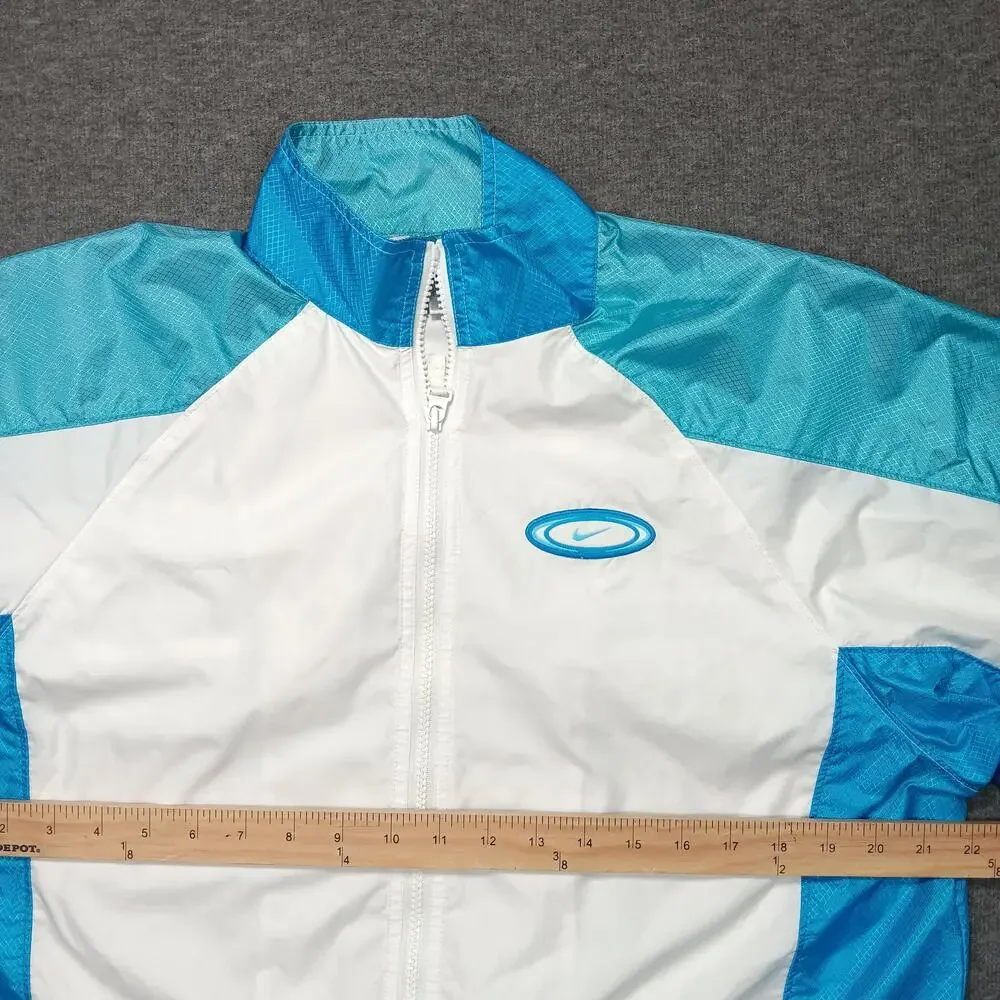 Nike Jacket Womens Small White Blue Full Zip Windbreaker Colorblock Logo Track
